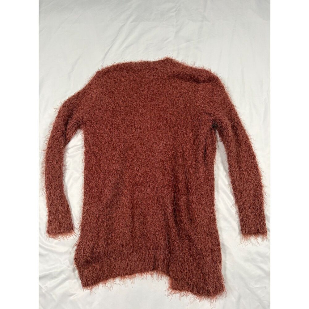 Symple NYC Rusty Rose Eyelash Fuzzy Knit Long Duster Cardigan Sweater Medium M - Picture 2 of 7